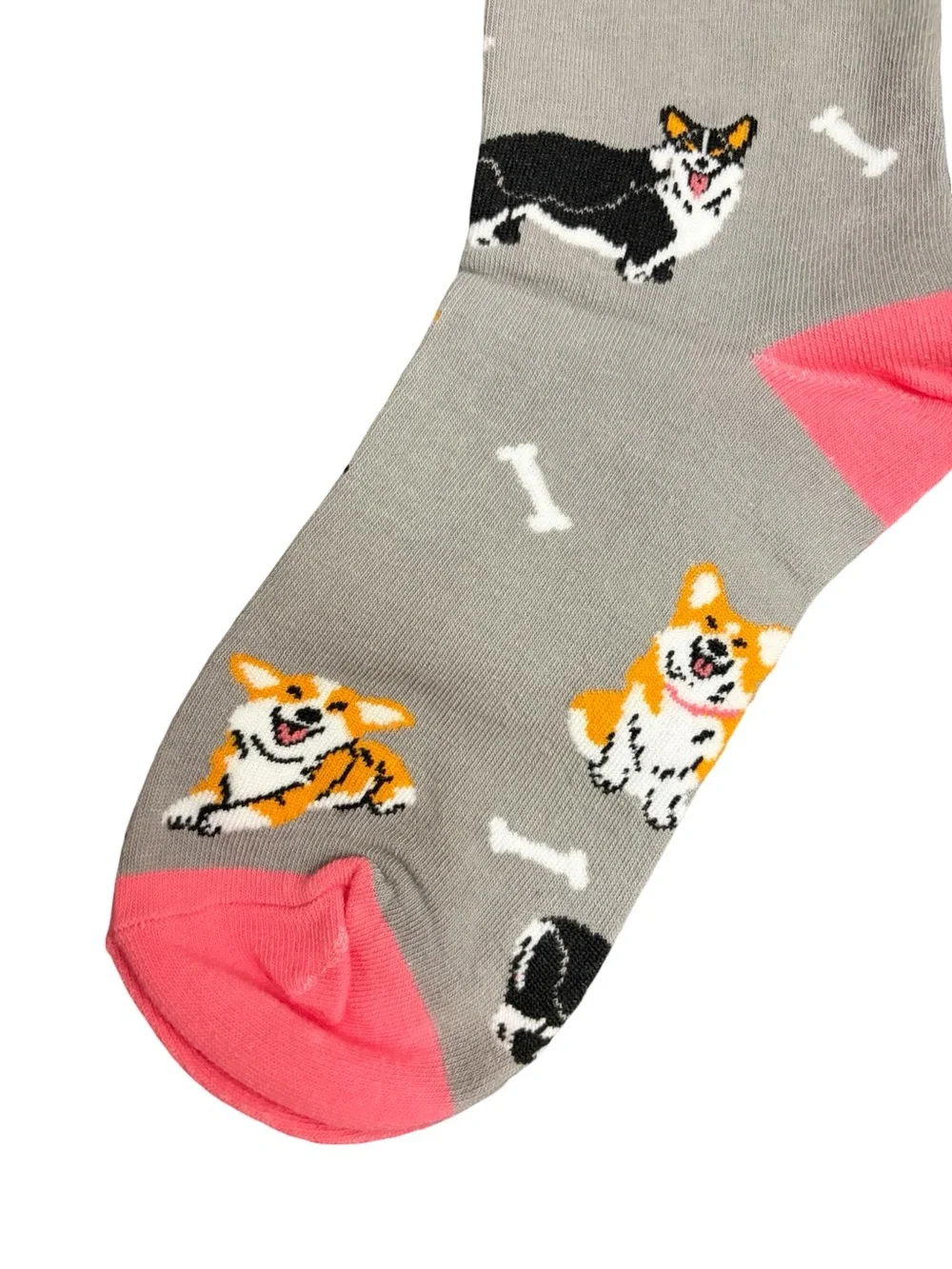 Gray and Pink Corgi Dog Novelty Socks Womens Size 5-8